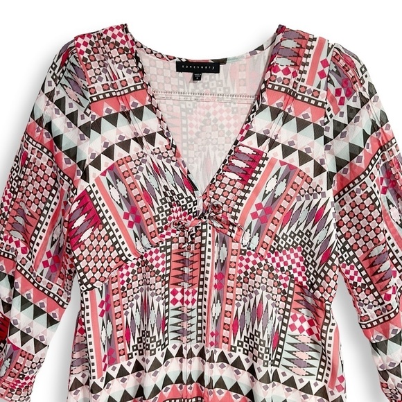 Sanctuary Southwest Boho Dress Sz S V Neck Ruffle Pink Coastal Cowgirl - Picture 2 of 11